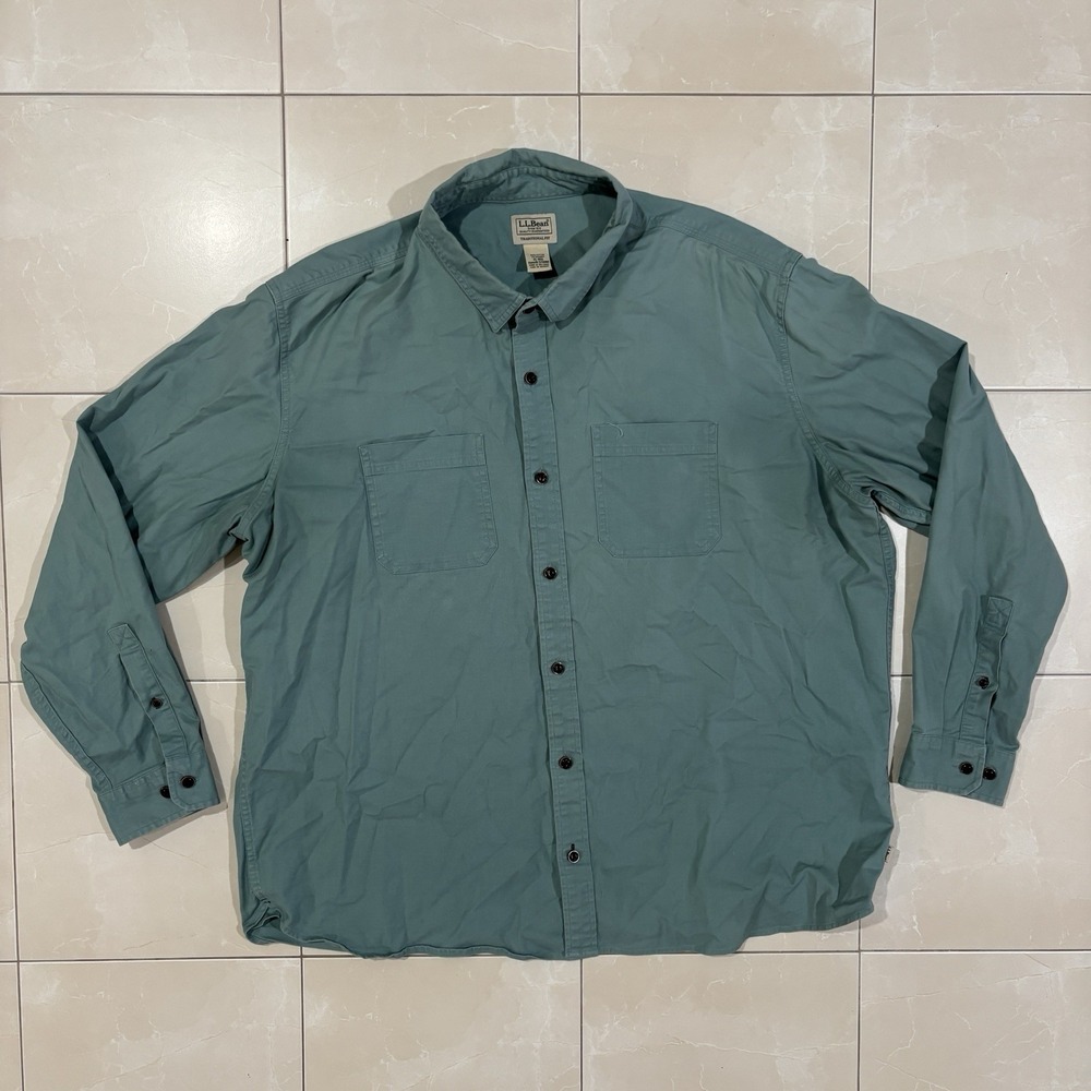 Vintage LL Bean Button Up Shirt Men's XL Twill Cotton Outdoors Gorp Slate Green